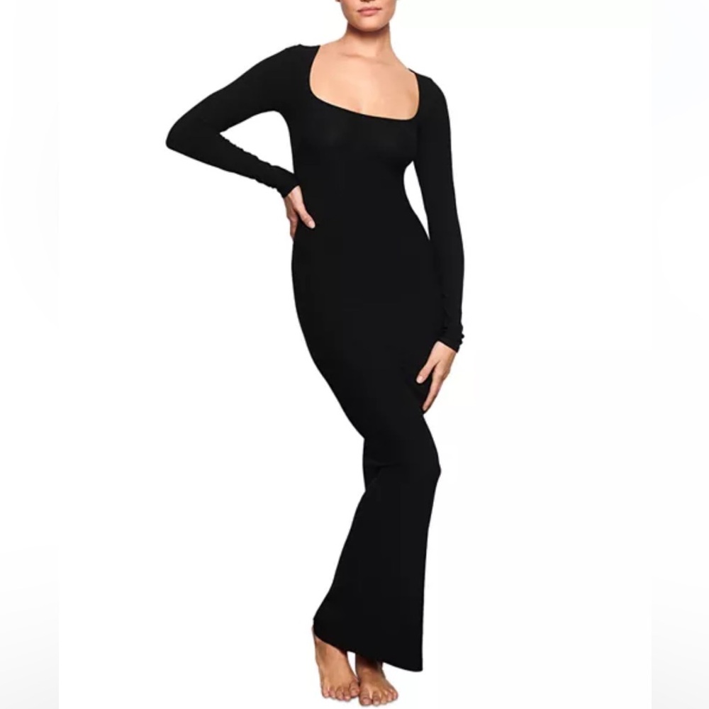 SKIMS Soft Lounge Long Sleeve Ruched Scoop Neck Maxi Dress Onyx 2X - Picture 7 of 11